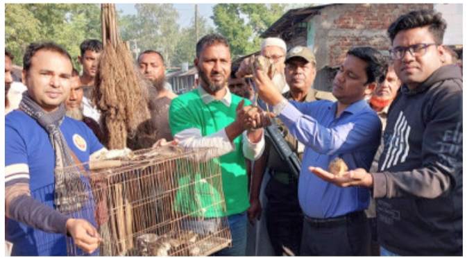 নাটোরের সিংড়ায় দুই পাখি শিকারিকে জরিমানা, ১৫ পাখি অবমুক্ত
