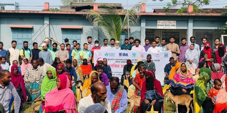 বন্যায় ক্ষতিগ্রস্ত কৃষকের পুনর্বাসনে সবজি চারা ও ছাগল বিতরণ