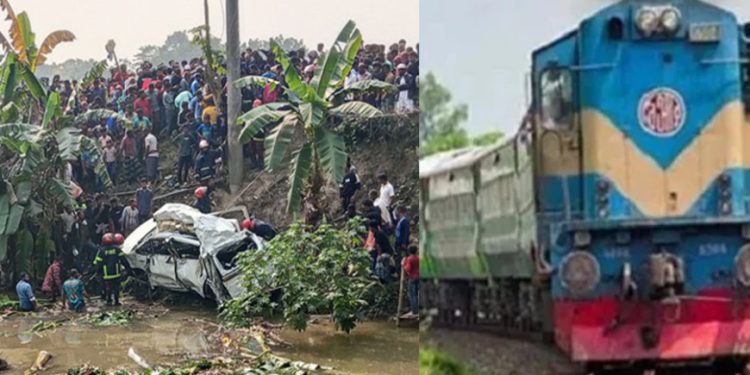 ট্রেনের ধাক্কায় পুকুরে মাইক্রোবাস, নিহত ৫