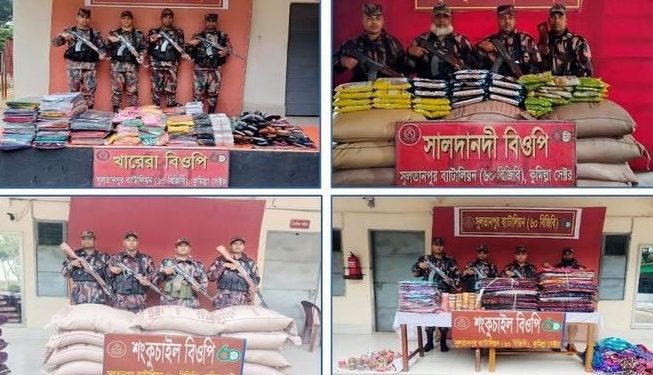 কুমিল্লায় অবৈধ ভারতীয় মালামাল ও মাদক জব্দ করেছে বিজিবি