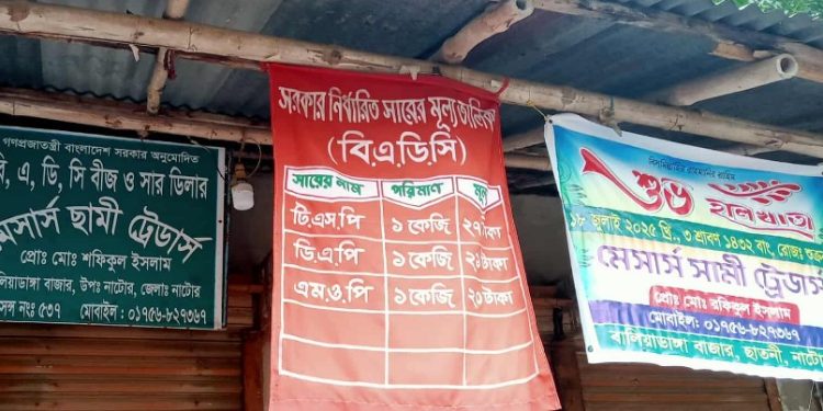 নাটোর সদর উপজেলায় বিএডিসি ডিলারের নিকট থেকে কৃষকের সার না পাওয়ার অভিযোগ