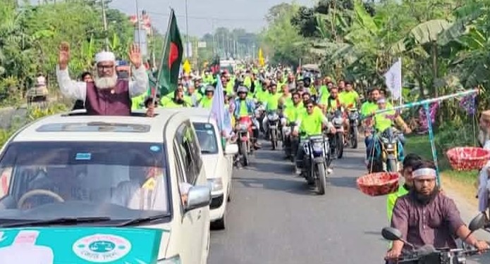 নাটোর-২ আসনে জামায়াত প্রার্থীর মোটরসাইকেল শোডাউন