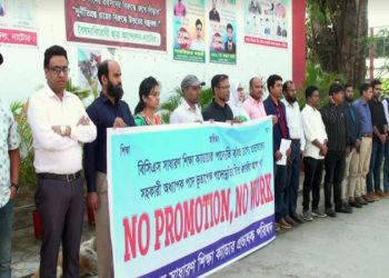নো প্রোমোশন, নো ওয়ার্ক- এই দাবিতে নাটোরে ৩য় দিনের মত বিসিএস সাধারণ শিক্ষা ক্যাডার প্রভাষকদের কর্মবিরতি